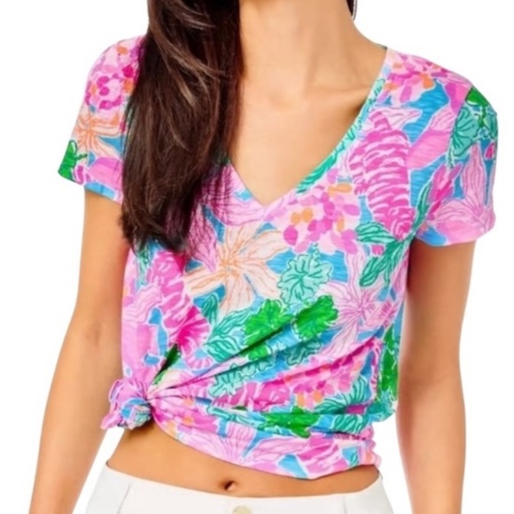 Lilly Pulitzer Etta V-Neck Top in Tigers Lair | size Large - Picture 7 of 8